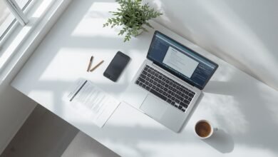 Laptop showing an AI resume builder tool on a clean desk, illustrating the best AI resume builders for job seekers.
