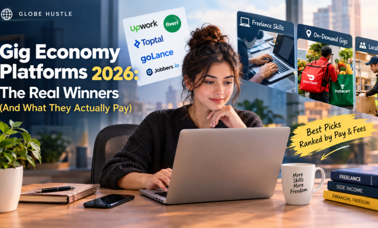 Gig economy platforms 2026 comparison showing freelance platforms, fees, pay and earning opportunities