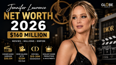 Jennifer Lawrence net worth 2026 showing $160 million wealth, Hunger Games earnings, movie salaries and Dior endorsement
