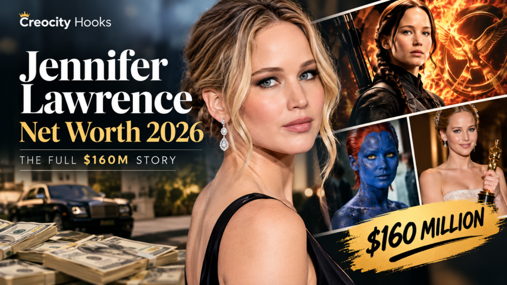 Jennifer Lawrence net worth 2026 estimated at $160 million from movies, Dior and production