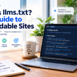 What is llms.txt guide showing an AI-readable website and Markdown file for AI crawlers