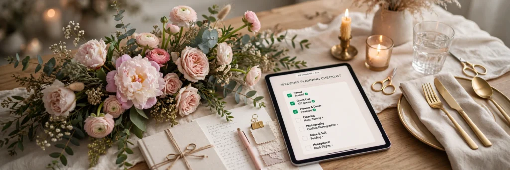 Illustration of the best AI tools for wedding planners helping plan weddings