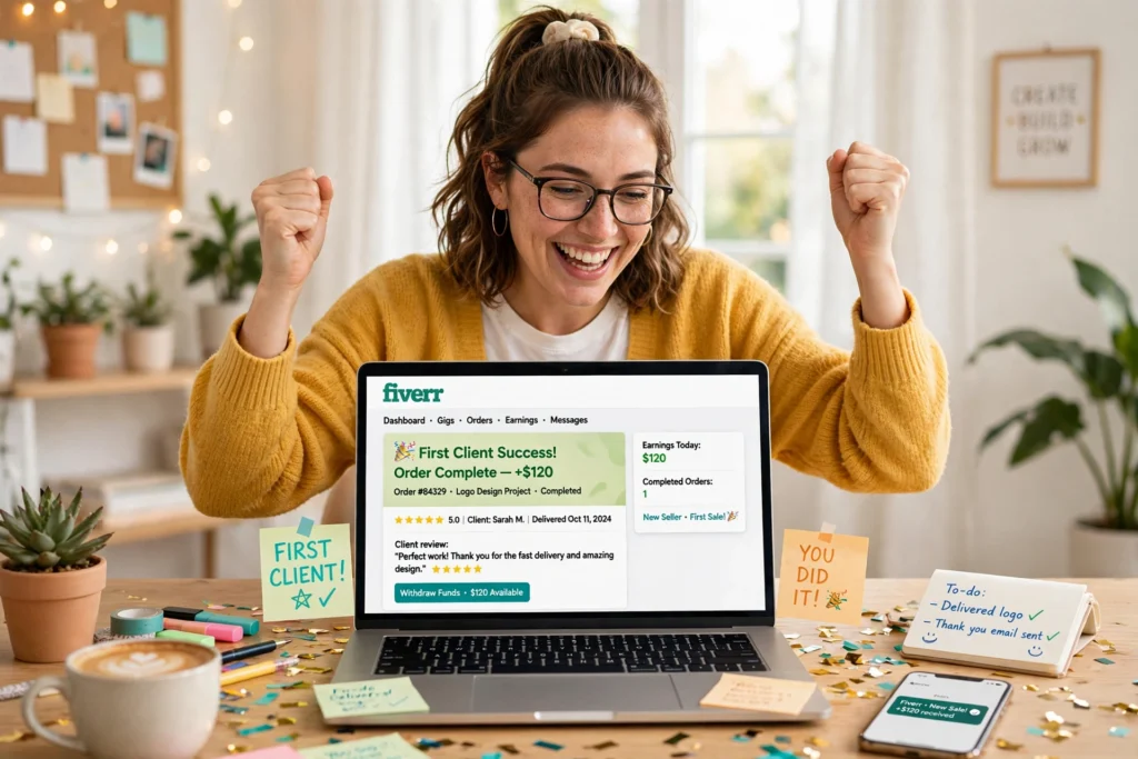 how to get first client on fiverr